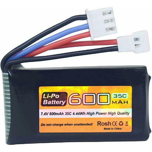 Batterie LiPo 7.4V 600mAh 35C 2S avec prise Molex - Compatible avec FMS FCX24 RC Car Truck et les véhicules d’escalade électriques