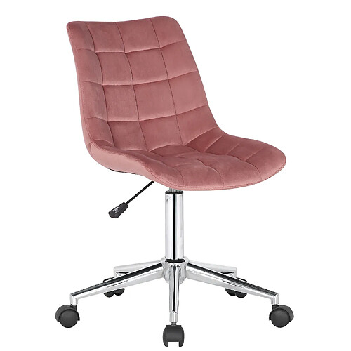 Decoshop26 Chaise de bureau en velours rose sur roulettes design moderne hauteur réglable BUR10598