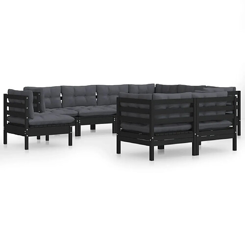 Maison Chic Salon de jardin 9 pcs + coussins - Mobilier/Meubles de jardin - Table et chaises d'extérieur Noir Bois de pin solide -MN84898