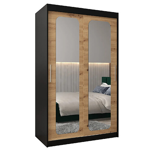 Abiks Meble Armoire PROMO T3 À Portes Coulissantes 200/120/62 2 Portes (Noir/Artisan)