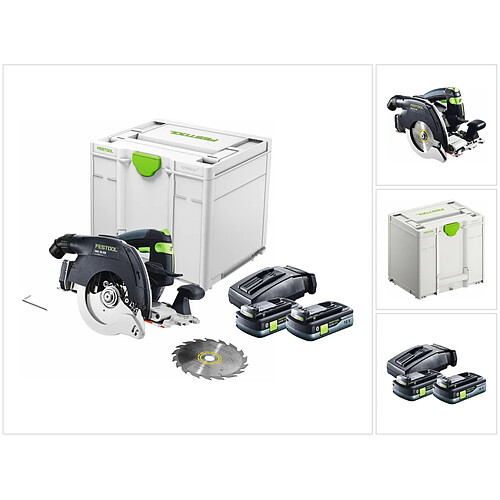 Festool HKC 55 EB-Basic Scie circulaire à capot basculant sans fil, sans balai 18 V, 160 mm + 2x Batteries 4,0 Ah + Chargeur + Systainer (576163)