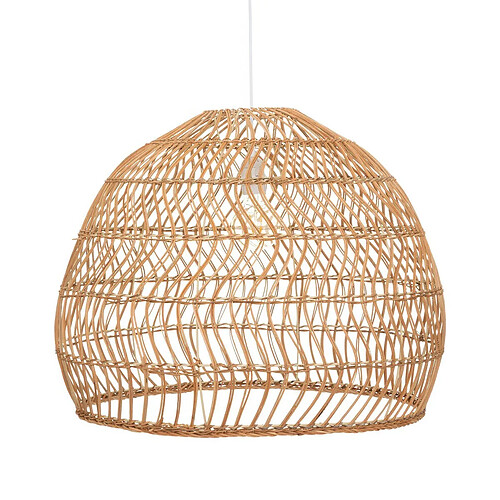 Pegane Lampe suspendue, Suspension luminaire en bois de rotin coloris beige et fer blanc - diamètre 58 x Hauteur 47,50 cm