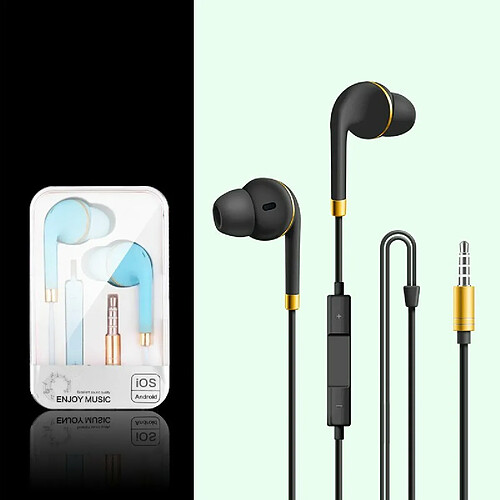 P16 Casque De Téléphone Portable Portable, Écouteurs Filaires In-Ear Cuivre Anneau Stéréo Filaire Noir