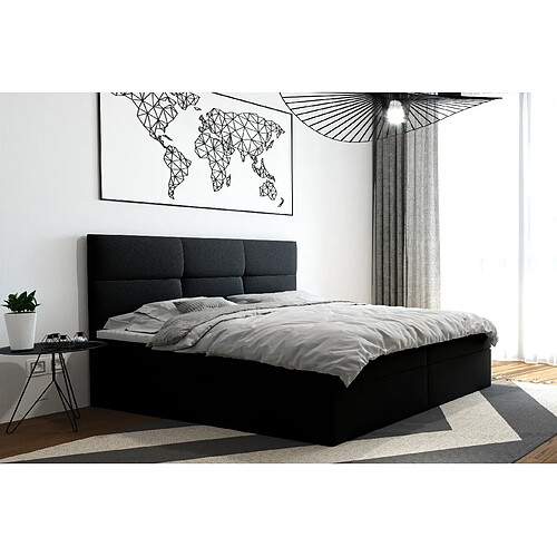 TRADA Lit adulte rembourré TOP avec rangement et matelas bonnell intégré dans le cadre du lit en 180×200 noir