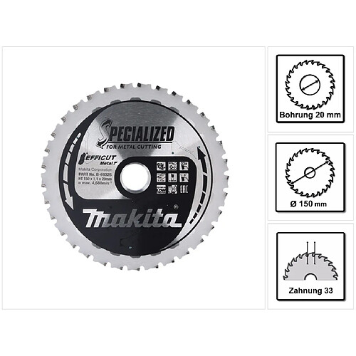 Makita Lame de scie MCCS15033E SPECIALIZED EFFICUT 150 x 20 x 1,1 mm - 33 dents pour métal (B-69325)