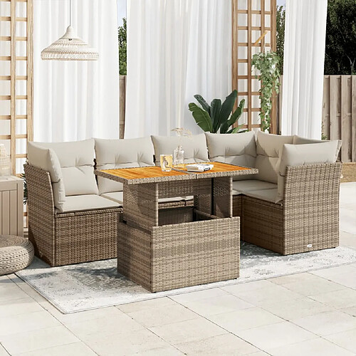 vidaXL Salon de jardin avec coussins 6 pcs beige résine tressée