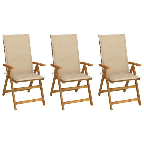 Maison Chic Lot de 3 Chaises pliables d'extérieur avec coussins | chaises de jardin | Fauteuil Relax Bois d'acacia -GKD87481