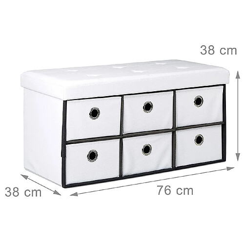 Helloshop26 Banquette banc coffre de rangement avc tiroirs 76 cm blanc 3013002