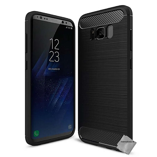 Htdmobiles Coque silicone gel carbone pour Samsung G950F Galaxy S8 + verre trempe - NOIR