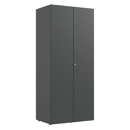 Pegane Armoire de rangement avec serrure en bois mélamine coloris graphite - longueur 80 x hauteur 185 x profondeur 54 cm