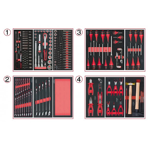 KS TOOLS Composition d'outils 4 tiroirs pour servante, 241 pièces