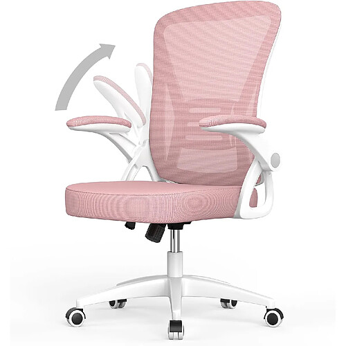 Chaises de bureau pour le bureau à domicile - avec accoudoirs rabattables à 90 ° et support lombaire - Chaises de bureau ergonomiques Rattantree pour la maison - Réglable en hauteur - Mobilier de bureau à domicile ROSE