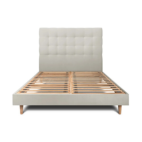 Sommeil de plomb Lit 135x190cm avec tête de lit capitonnée velours et sommier kit taupe - Hauteur totale : 29cm