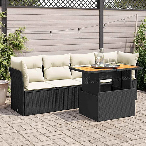 vidaXL Salon de jardin 5 pcs avec coussins noir résine tressée