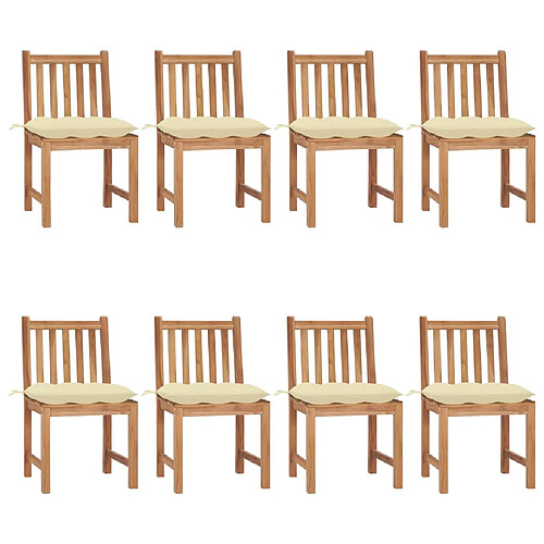 vidaXL Chaises de jardin lot de 8 avec coussins Bois de teck massif