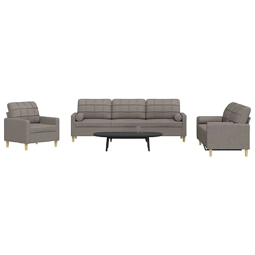 vidaXL Ensemble de canapés 3 pcs avec coussins décoratifs taupe tissu