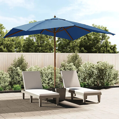 vidaXL Parasol de jardin avec mât en bois bleu azuré 300x300x273 cm