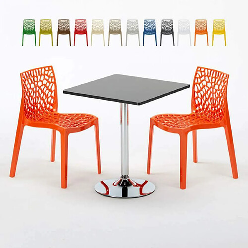 Grand Soleil Table Noir et 2 Chaises Colorées Polypro