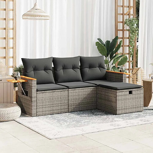 vidaXL Salon de jardin 4 pcs avec coussins gris résine tressée