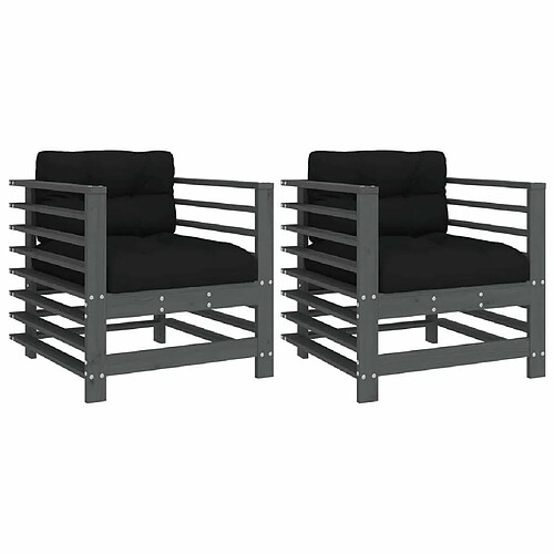 Maison Chic Lot de 2 Chaises de jardin,Fauteuil d'extérieur et coussins gris bois de pin massif -MN91623