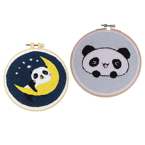 2 Ensembles Animaux Poinçon Aiguille Kits Avec Poinçon Broderie Stylo Bricolage Artisanat Panda