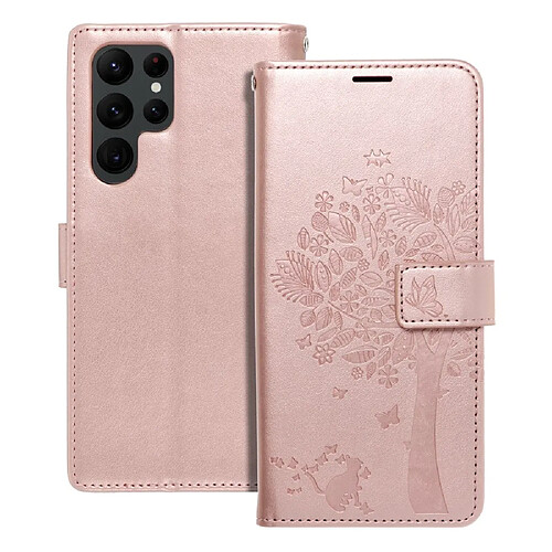 etui forcell mezzo book pour samsung s22 ultra arbre or-rose