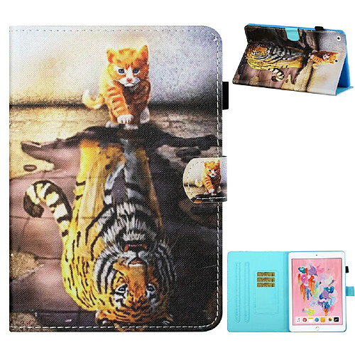 Etui en PU impression de motifs universelle chat et tigre pour votre Apple iPad Air 2/iPad Air (2013)/iPad 9.7 pouces (2017)/iPad 9.7 pouces (2018)