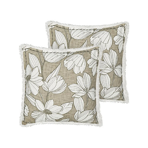 Beliani Lot de 2 coussins CYANOTIS Coton 45 x 45 cm Floral Impression en bloc Vert