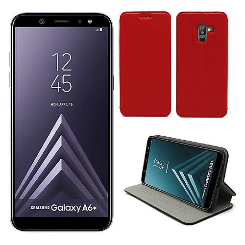 Samsung Galaxy A6 Plus 2018 : Etui luxe rouge Ultra Slim Style Cuir avec stand - Housse coque de protection smartphone Galaxy A6+ 4G - Accessoires pochette case XEPTIO