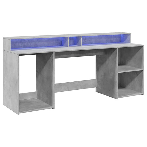 Helloshop26 Bureau table poste de travail meuble d'ordinateur informatique étude et lumières LED 200 x 55 x 91cm bois d'ingénierie gris 02_0023803