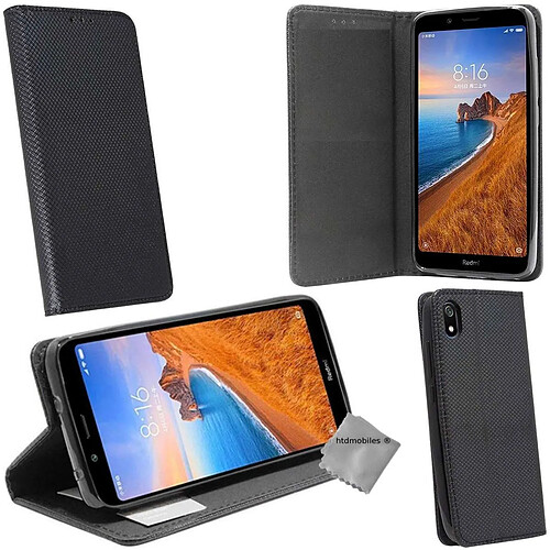 Htdmobiles Housse etui portefeuille pour Xiaomi Redmi 7A + verre trempe - NOIR MAGNET