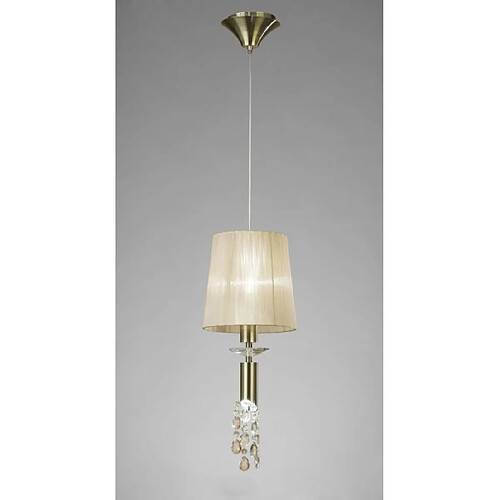 Luminaire Center Suspension Tiffany 1+1 Ampoule E27+G9, laiton antique avec Abat jour bronze & cristal transaparent