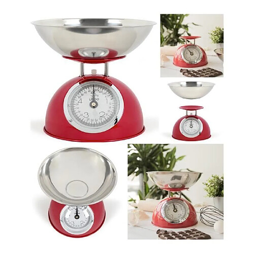 Livoo Balance de cuisine bol en acier inoxydable de 1.8L Rouge design rétro