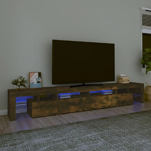 vidaXL Meuble TV avec lumières LED Chêne fumé 260x36,5x40 cm