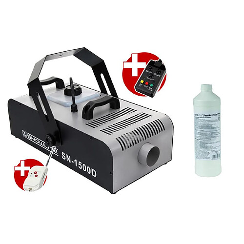 Set complet Showlite SN-1500 DMX machine à fumée 1500 W, y compris télécommande, minuteur, 1L fluide