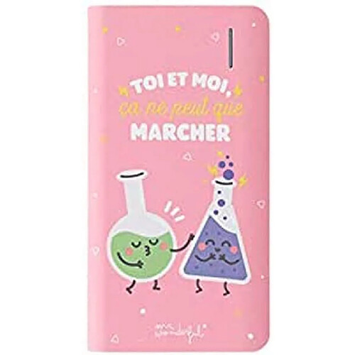 SANAG Powerbank 4000Mah De La Marque Mr. Wonderful Avec Illustration Et Texte En Français Sur Fond Rose. Capacité De 2 À 3 Charges