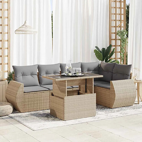 vidaXL Salon de jardin avec coussins 6 pcs beige résine tressée