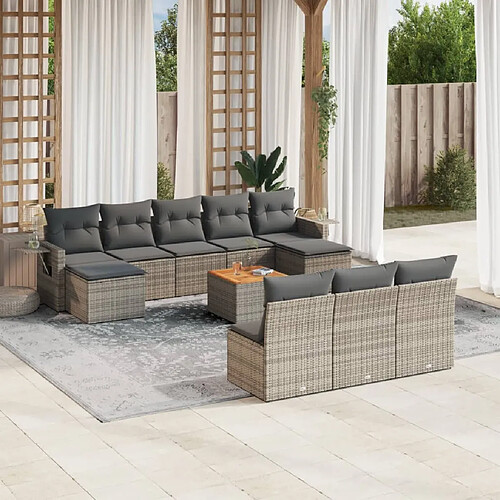 vidaXL Salon de jardin 11 pcs avec coussins gris résine tressée