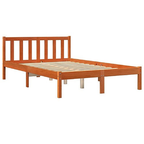 Vidaxl Cadre de lit cire marron 135x190 cm bois de pin massif