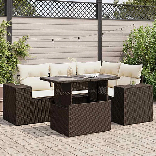 vidaXL Salon de jardin avec coussins 5 pcs marron résine tressée