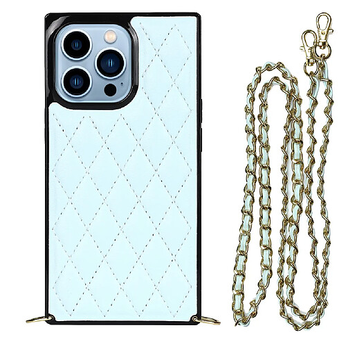 Coque en TPU + microfibre étui à chocs, motif de losanges et de lignes avec bandoulière bleu pour votre iPhone 13 Pro 6.1 pouces