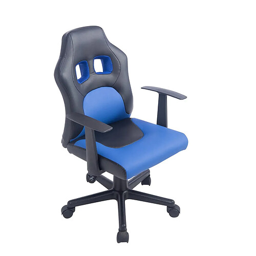 Decoshop26 Fauteuil chaise de bureau pour enfant en synthétique bleu hauteur réglable BUR10189