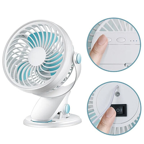 Ventilateur Rechargeable USB Portable Rotation à 360 Degrés Mini Ventilateur de Clip de Bureau pour Poussette de Bébé Voyage Usage Domestique