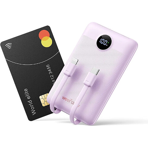 SANAG Batterie Externe 10000Mah, Power Bank Charge Rapide Pd 22.5W Avec Câbles Intégrés Usb C Sortie, Mince Légère Portable Chargeur Affichage Led, Universel Compatible Iphone/Samsung (Violet)