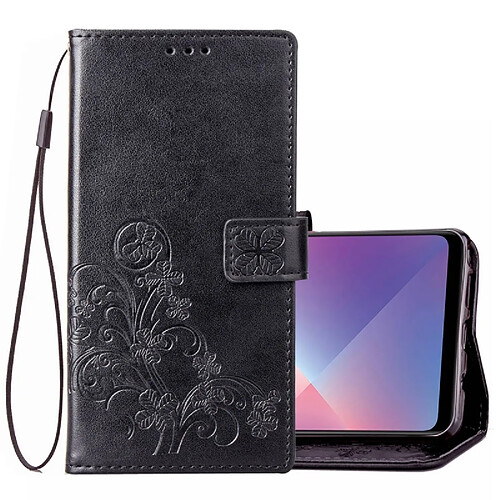 Wewoo Coque Housse en cuir motif fleurs imprimées Lucky Clover pour OPPO A5, avec fentes porte-cartes & porte-monnaie & dragonne noir