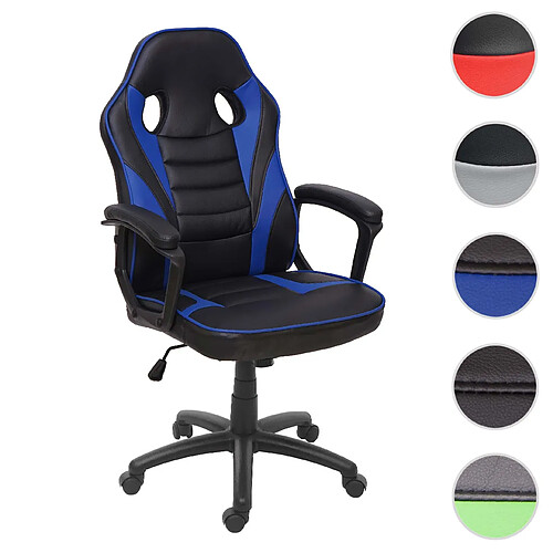 Mendler Chaise de bureau HWC-F59, chaise pivotante, chaise racing et gaming, similicuir ~ noir-bleu