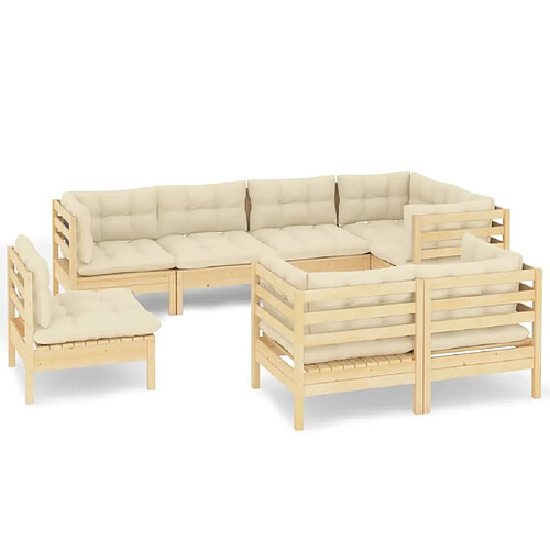 Maison Chic Salon de jardin 8 pcs avec coussins | Ensemble de Table et chaises | Mobilier d'Extérieur crème Bois de pin massif -GKD94344