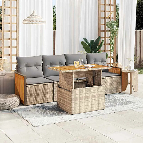 vidaXL Salon de jardin avec coussins 5 pcs beige résine tressée acacia