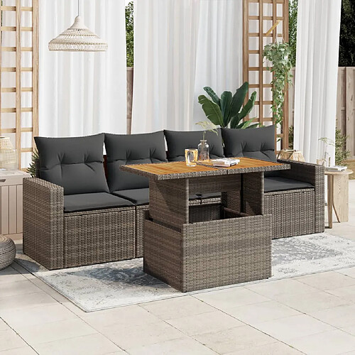 vidaXL Salon de jardin 5 pcs avec coussins gris résine tressée