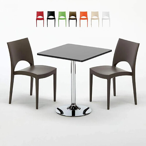 Grand Soleil Table Noir et 2 Chaises Colorées Polypro